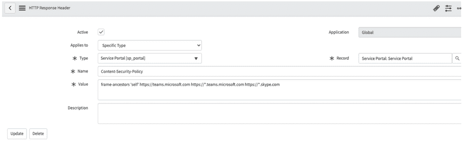 ServiceNow iFrame Header