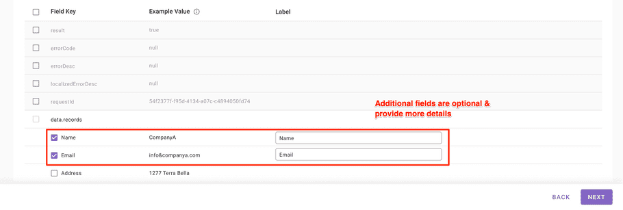 api labeling additional fields